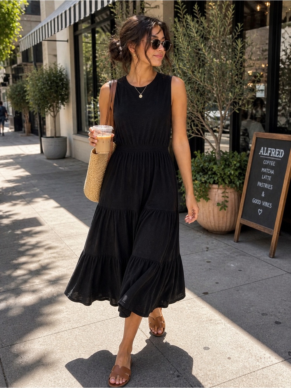 Nation LTD Black Pima Cotton Sleeveless Midi Dress Minimalist LA Size M